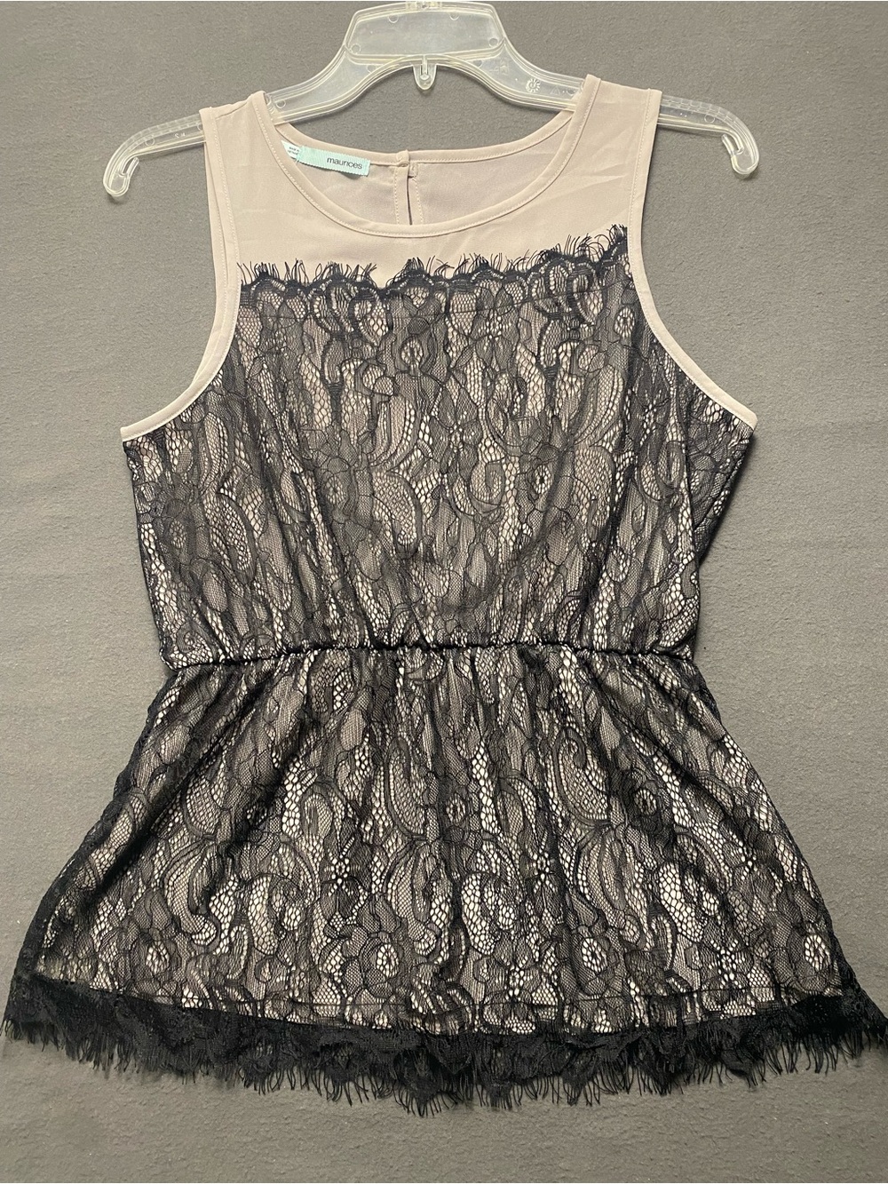 Maurice’s Small Blush and Black Lace Peplum Tank